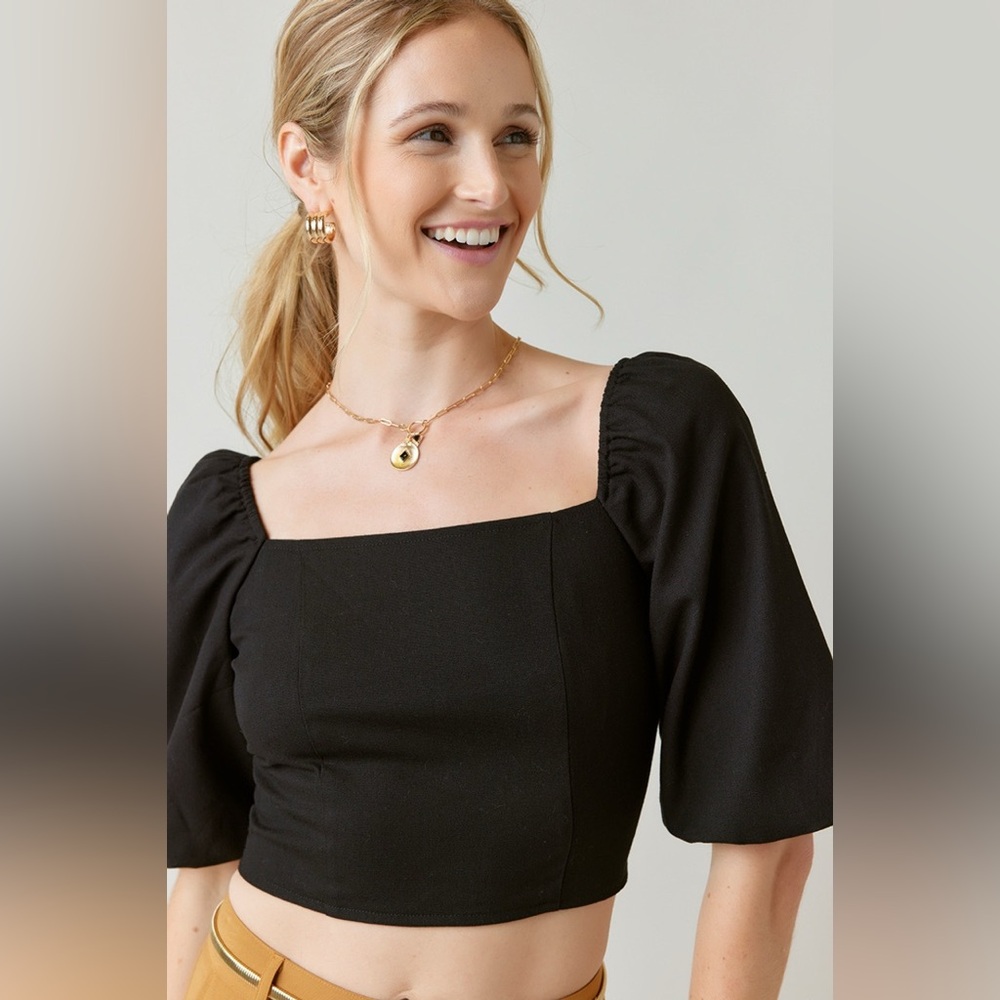 NWT Milly Linen Puff Sleeve Crop Top